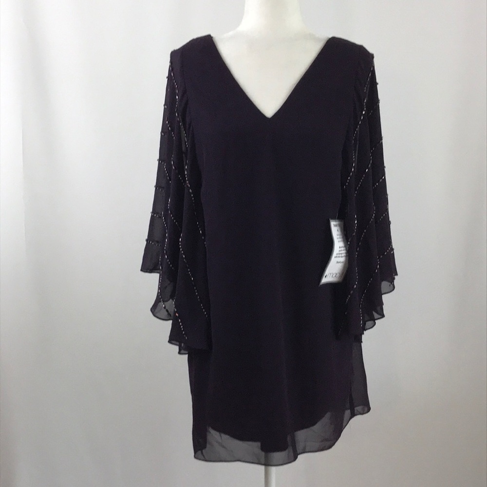 Betsy & Adam beaded sleeve purple mini dress (129)
